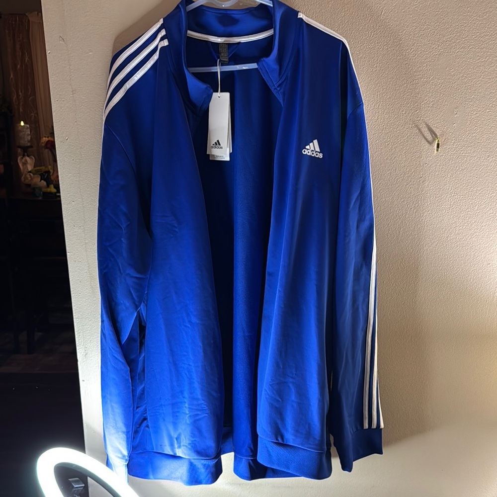 Adidas Blue Windbreaker with White Stripes